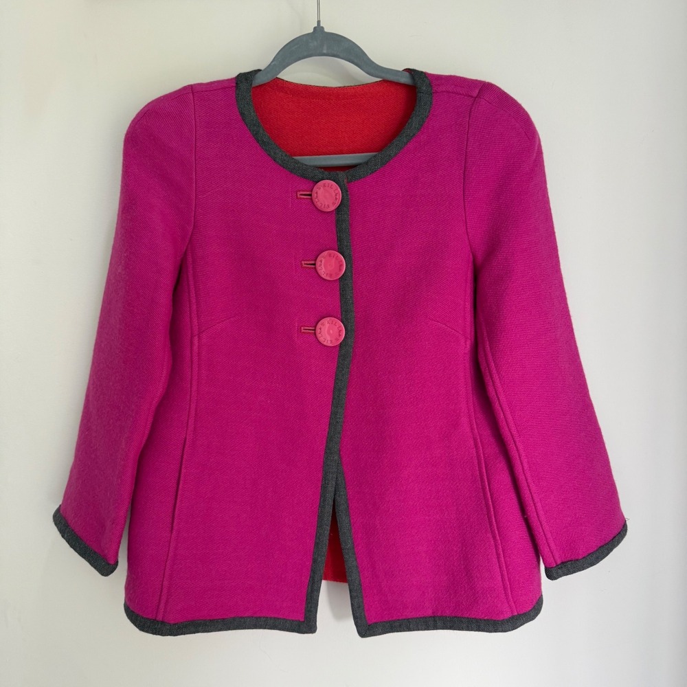 VTG WEILL Paris Jacket 100% Boiled Wool Pink France Collarless Trachten US SZ 10 - Picture 2 of 15